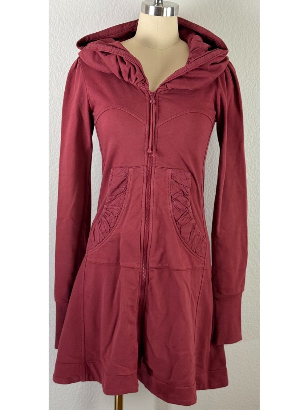 Prairie Underground Long Cloak Hoodie Maroon Burgundy with Oversized Hood XS